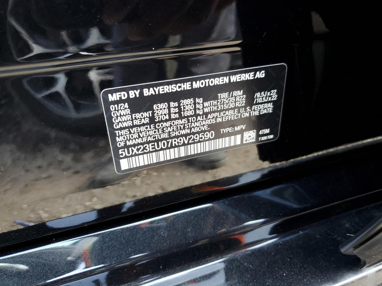 2024 BMW X5 xDrive40I VIN: 5UX23EU07R9V29590 Lot: 63605764