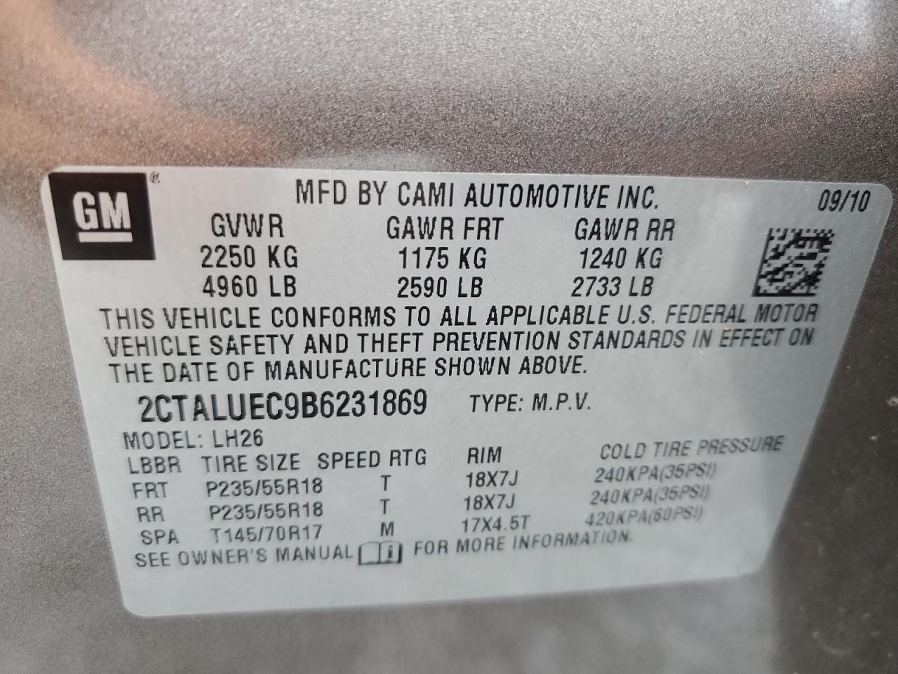 2011 GMC Terrain Slt VIN: 2CTALUEC9B6231869 Lot: 62958564