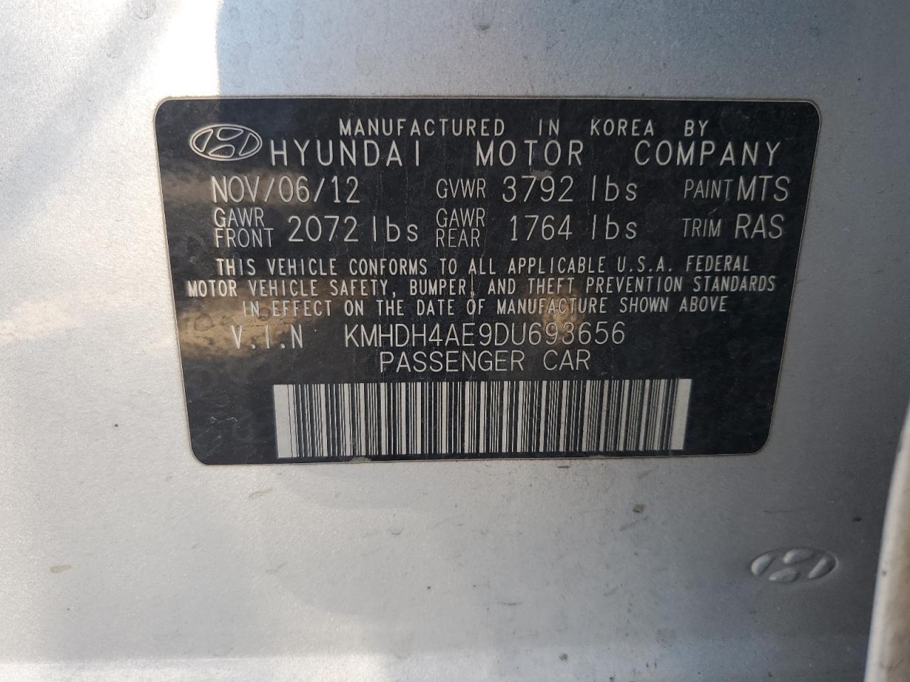 2013 Hyundai Elantra Gls VIN: KMHDH4AE9DU693656 Lot: 62471564