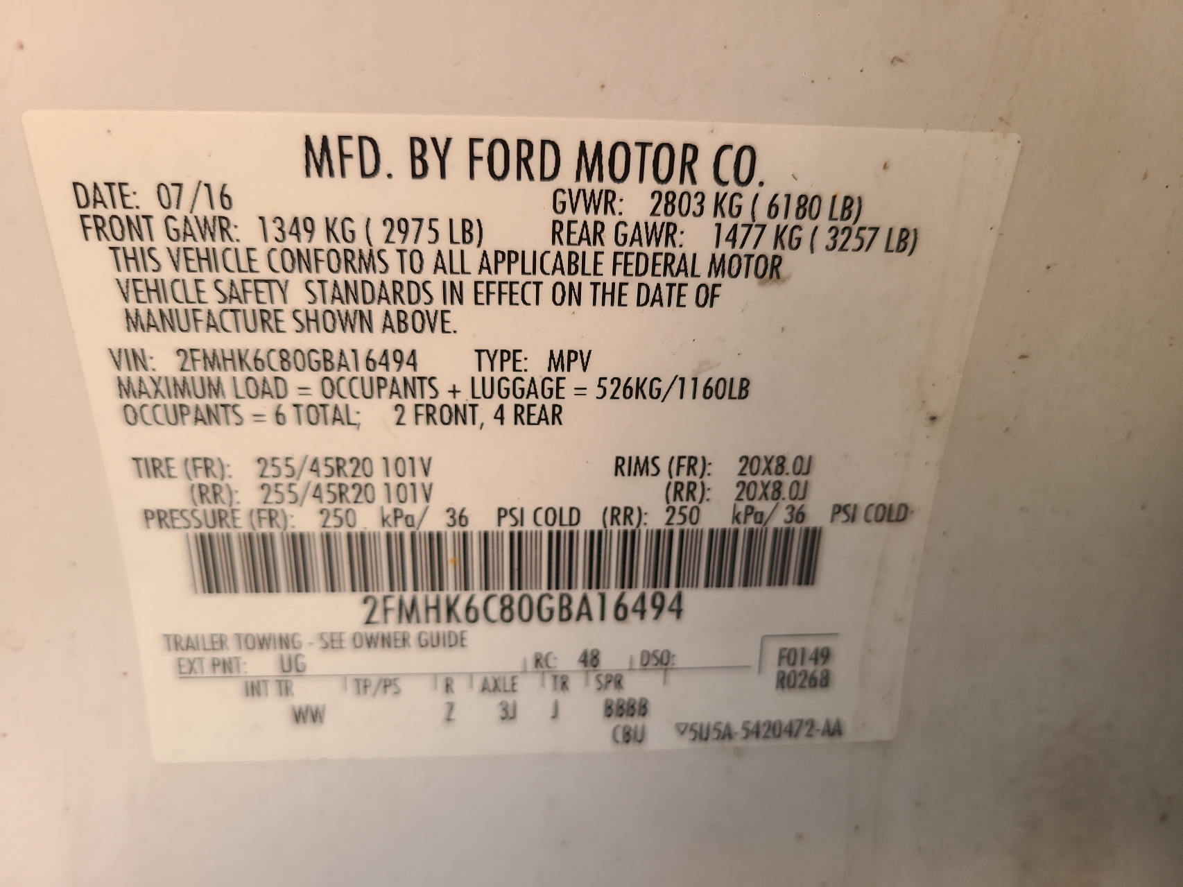 2016 Ford Flex Sel vin: 2FMHK6C80GBA16494