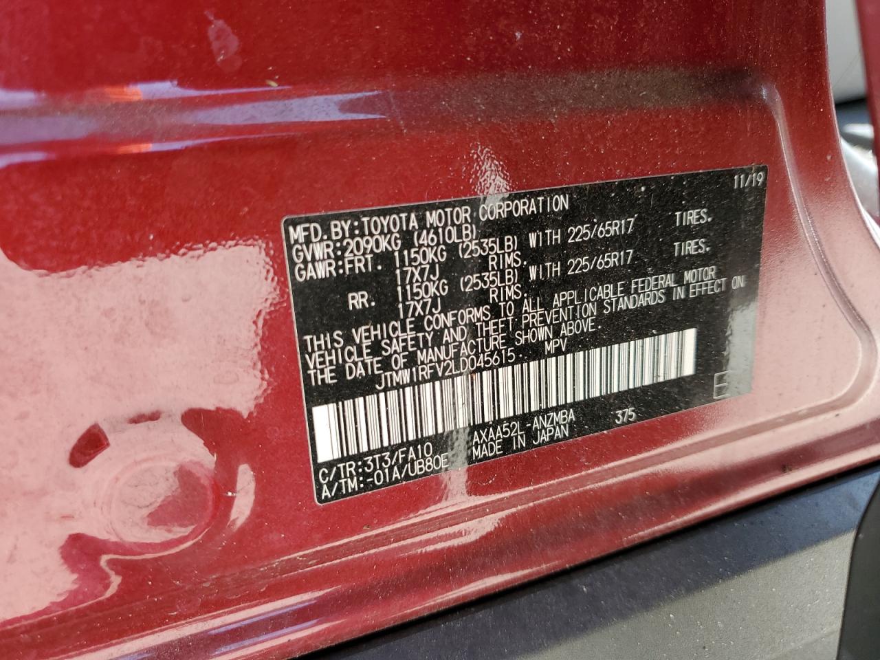 2020 Toyota Rav4 Xle VIN: JTMW1RFV2LD045615 Lot: 65147404