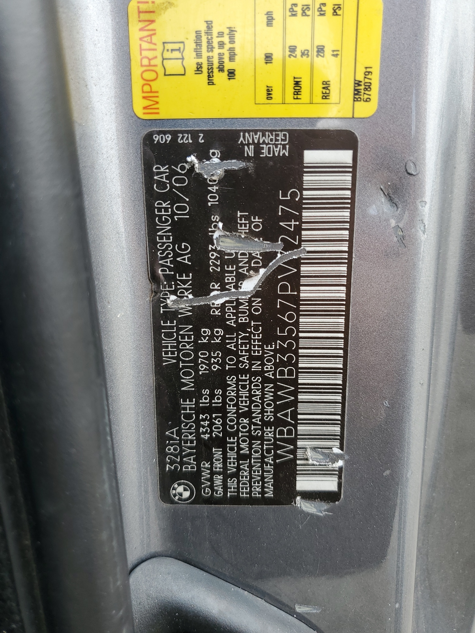 WBAWB33567PV72475 2007 BMW 328 I