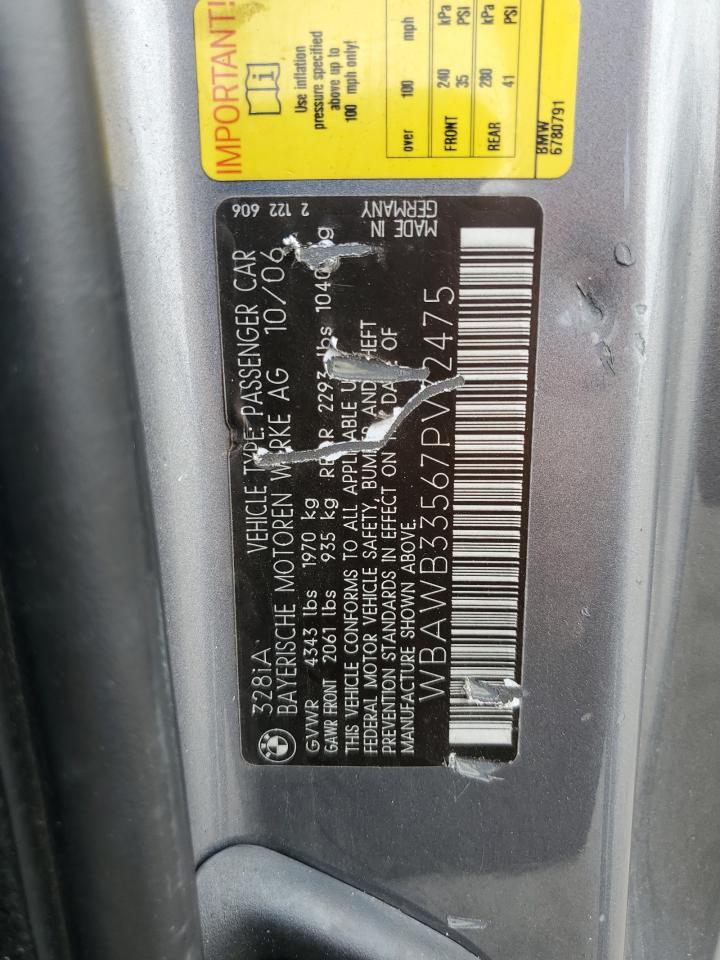 2007 BMW 328 I VIN: WBAWB33567PV72475 Lot: 64693774