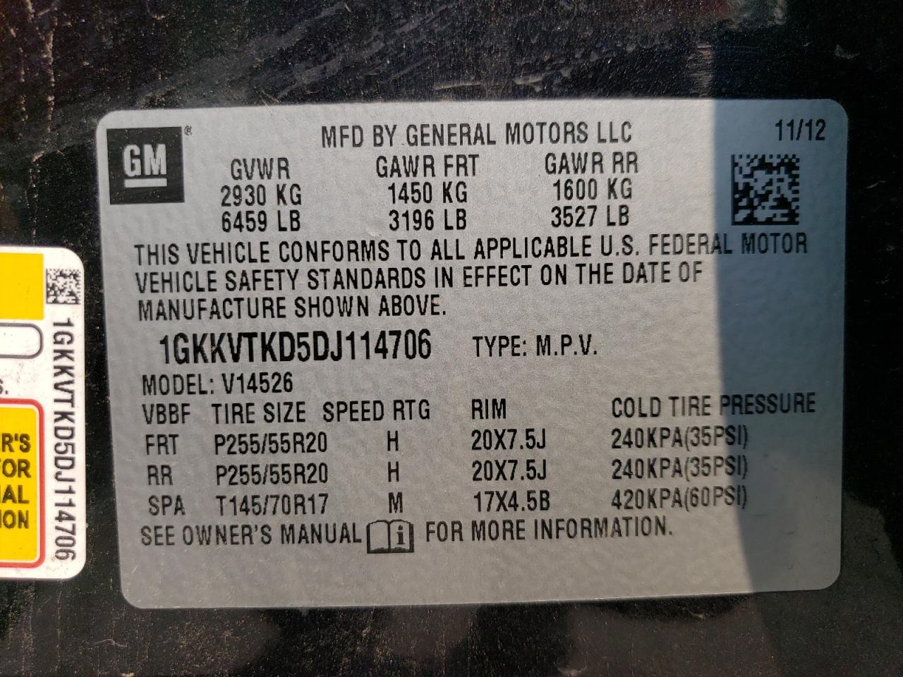 1GKKVTKD5DJ114706 2013 GMC Acadia Denali