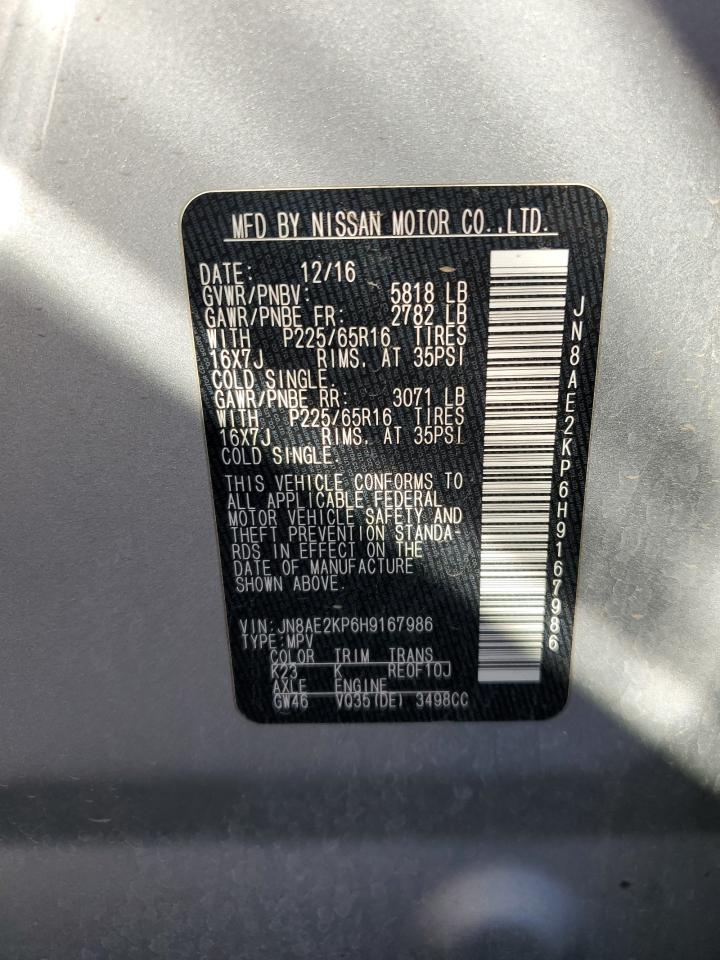 JN8AE2KP6H9167986 2017 Nissan Quest S