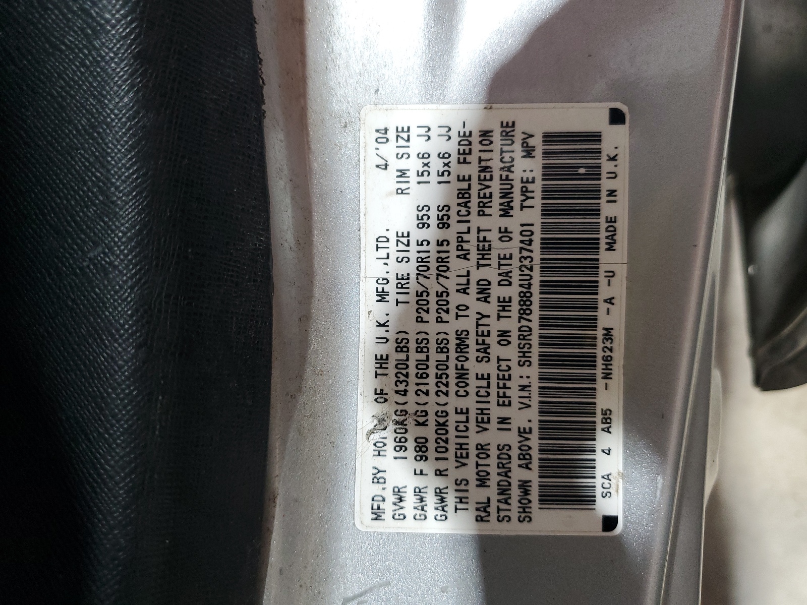 SHSRD78884U237401 2004 Honda Cr-V Ex