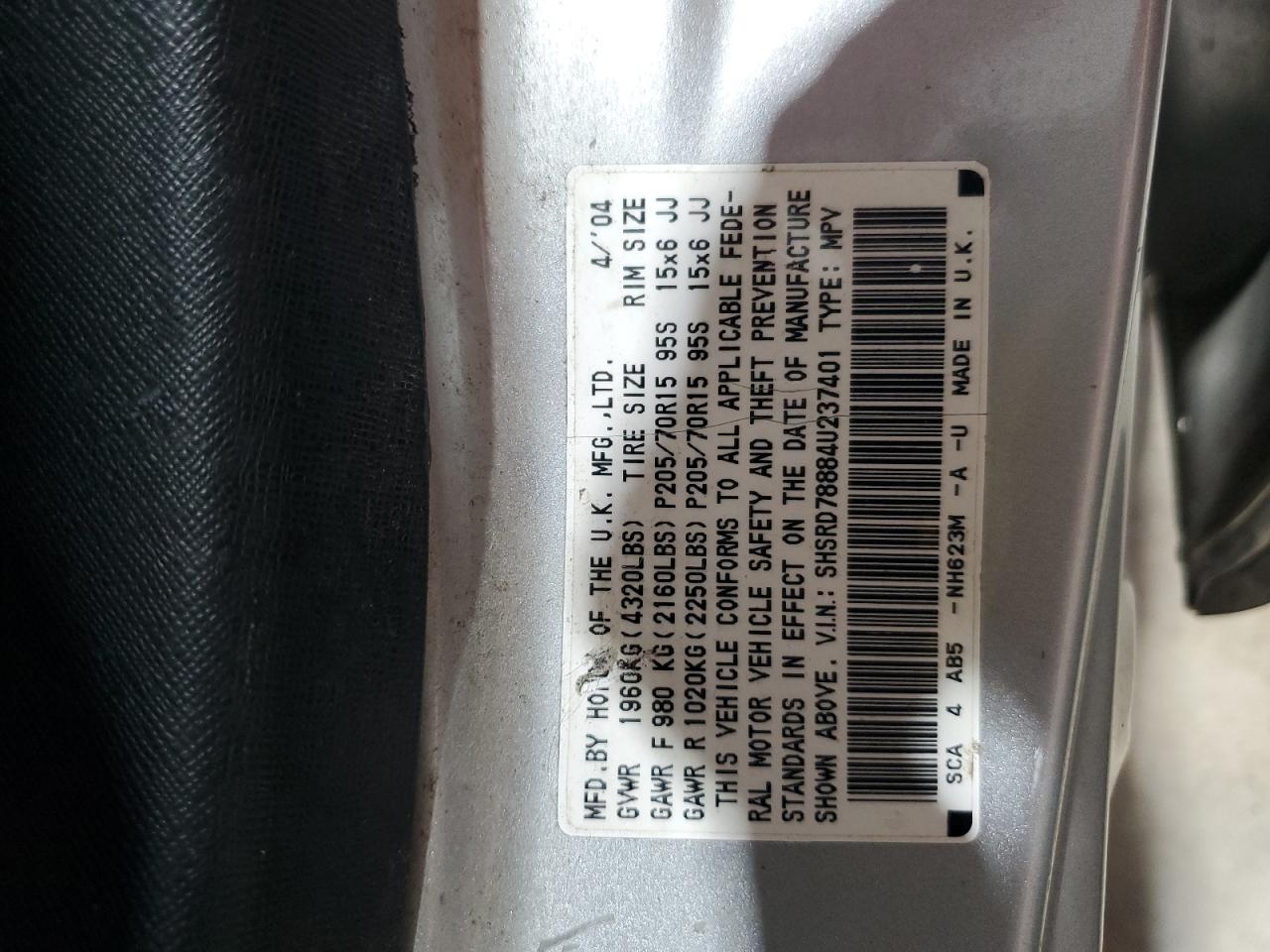 2004 Honda Cr-V Ex VIN: SHSRD78884U237401 Lot: 62235274