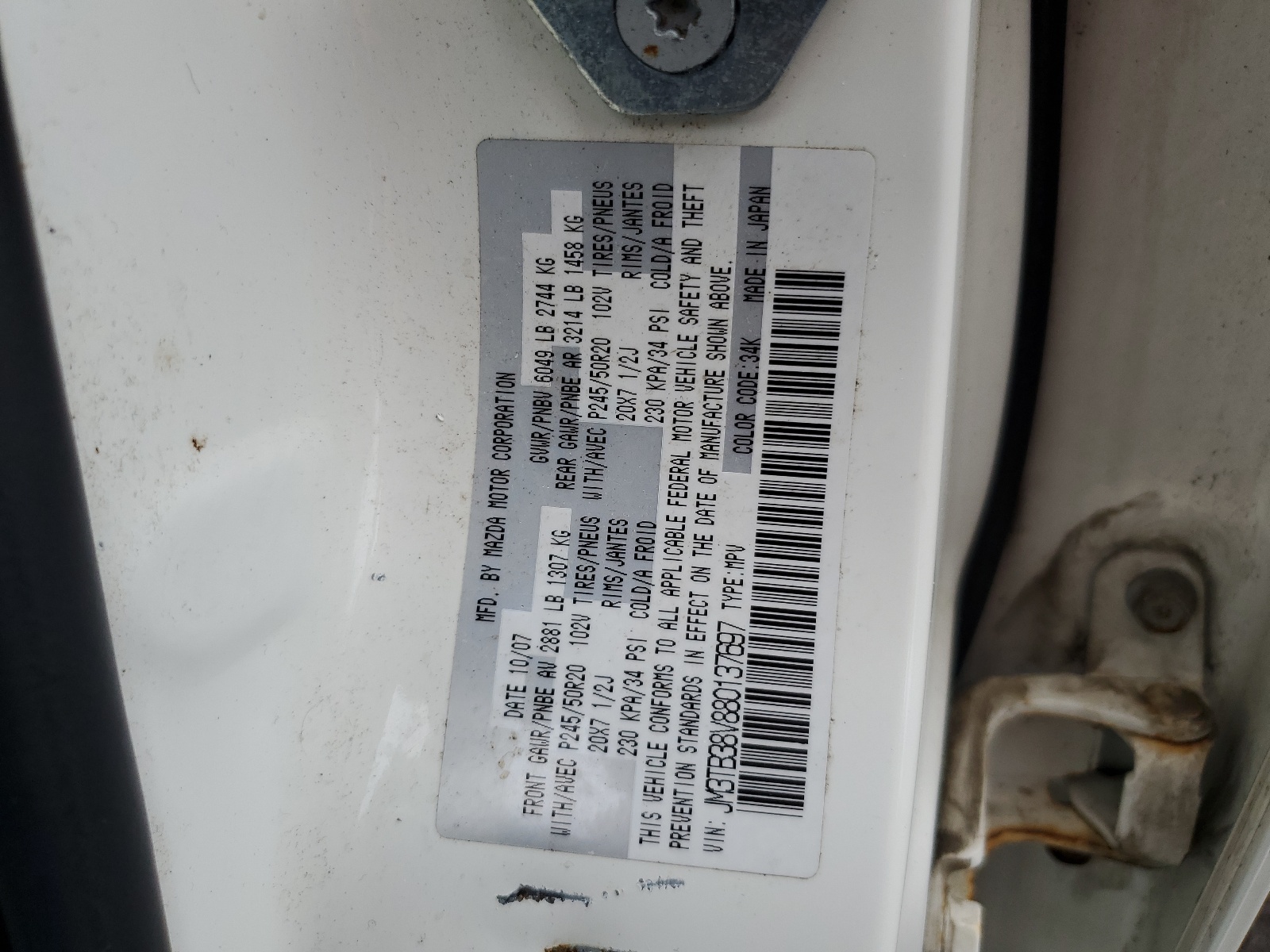 JM3TB38V880137697 2008 Mazda Cx-9