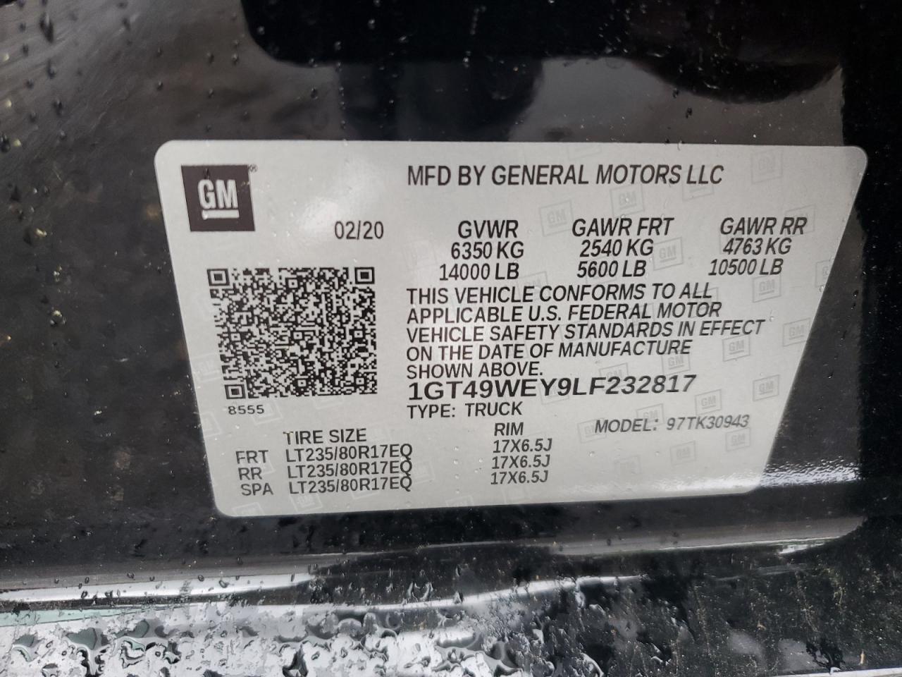 2020 GMC Sierra K3500 Denali VIN: 1GT49WEY9LF232817 Lot: 64139214