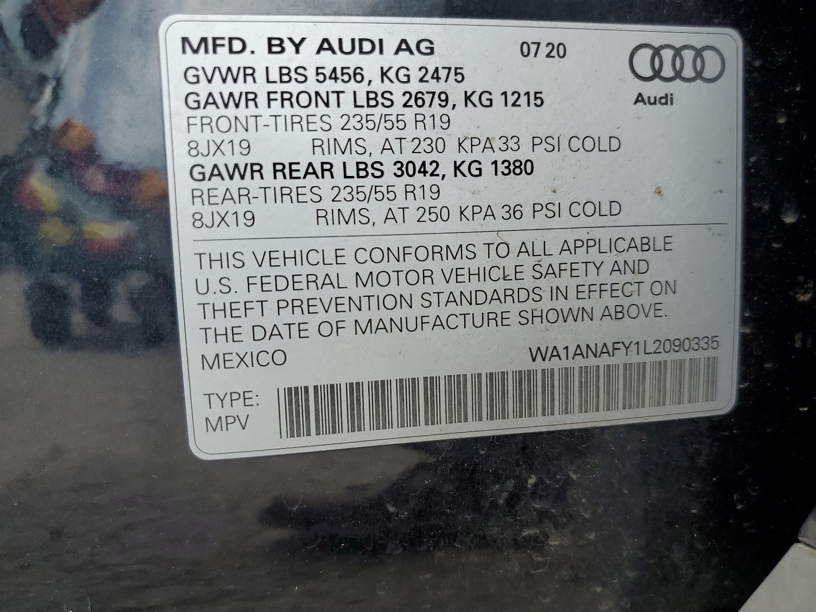 WA1ANAFY1L2090335 2020 Audi Q5 Premium