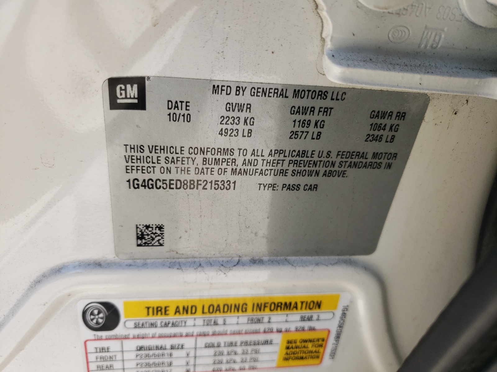 1G4GC5ED8BF215331 2011 Buick Lacrosse Cxl