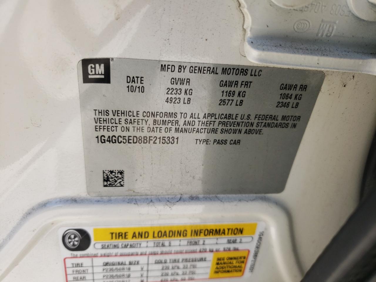 2011 Buick Lacrosse Cxl VIN: 1G4GC5ED8BF215331 Lot: 63656494