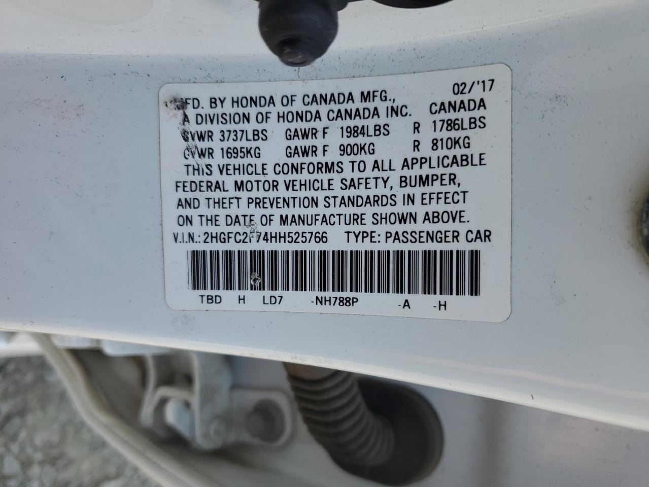 2HGFC2F74HH525766 2017 Honda Civic Ex