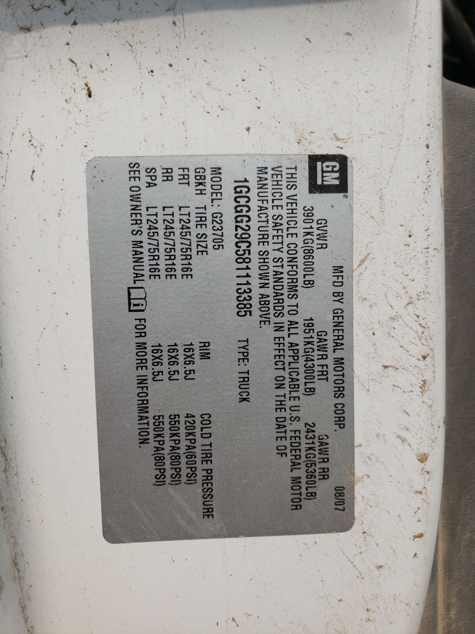 1GCGG29C581113385 2008 Chevrolet Express G2500