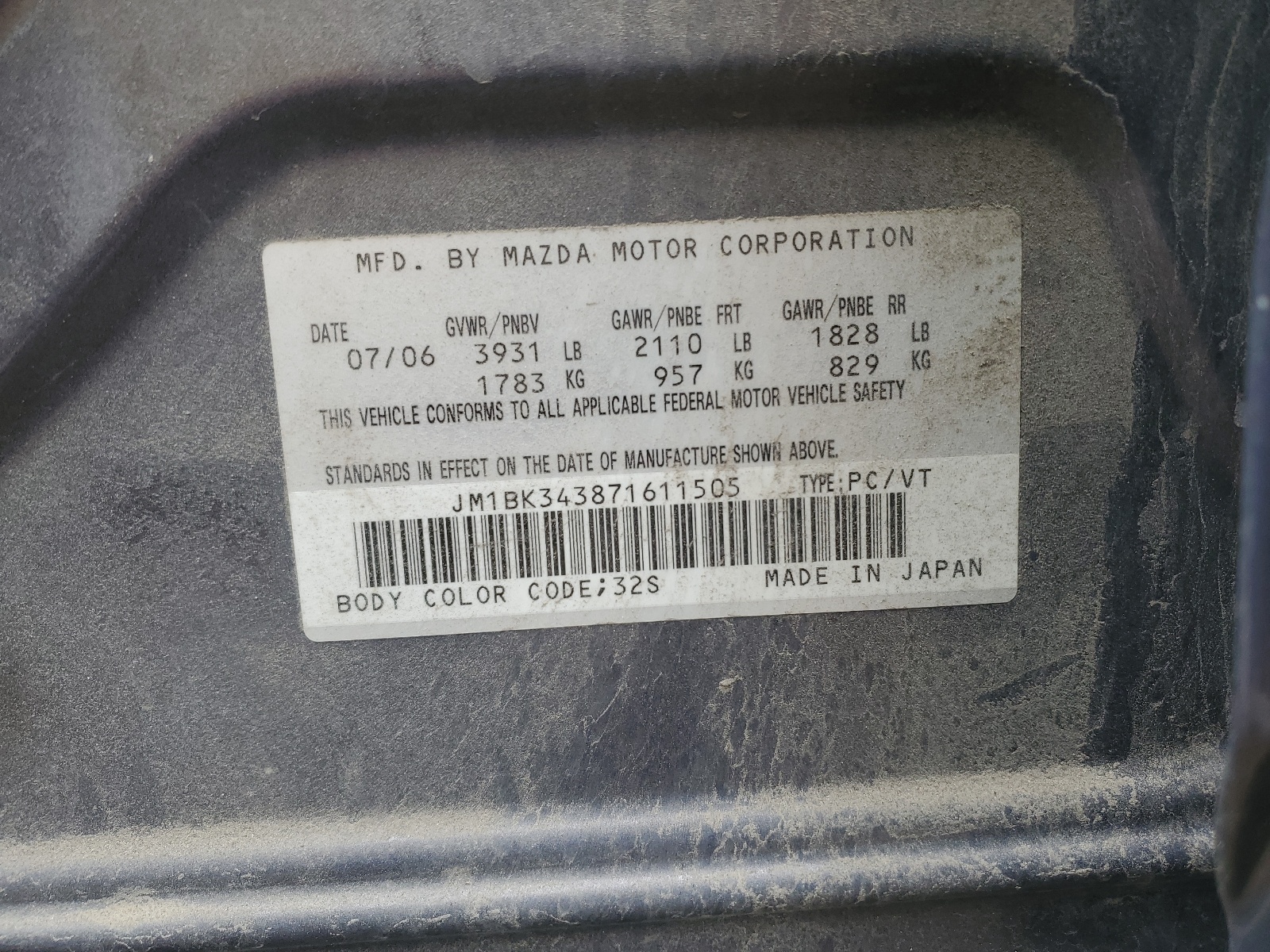 JM1BK343871611505 2007 Mazda 3 Hatchback