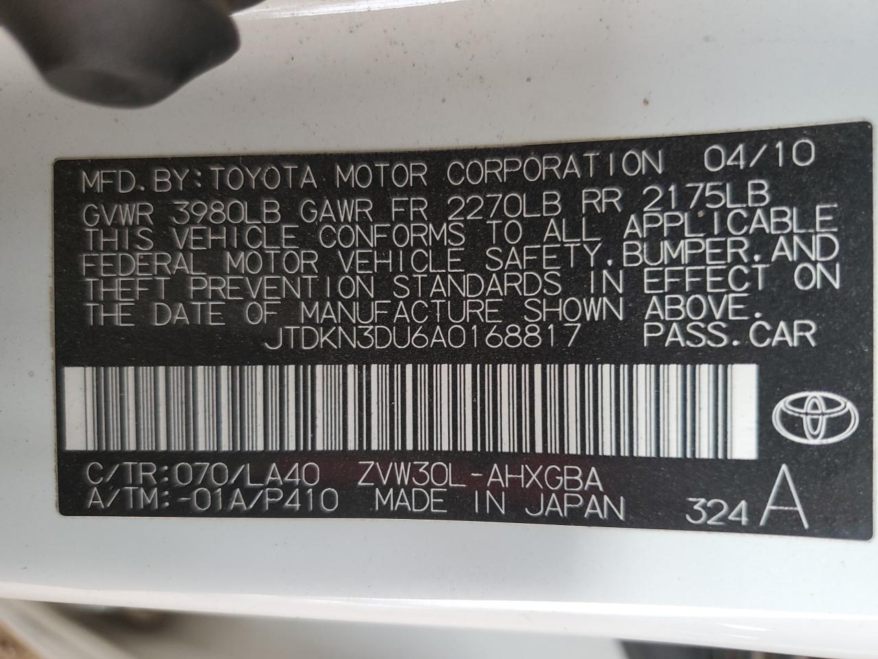 JTDKN3DU6A0168817 2010 Toyota Prius