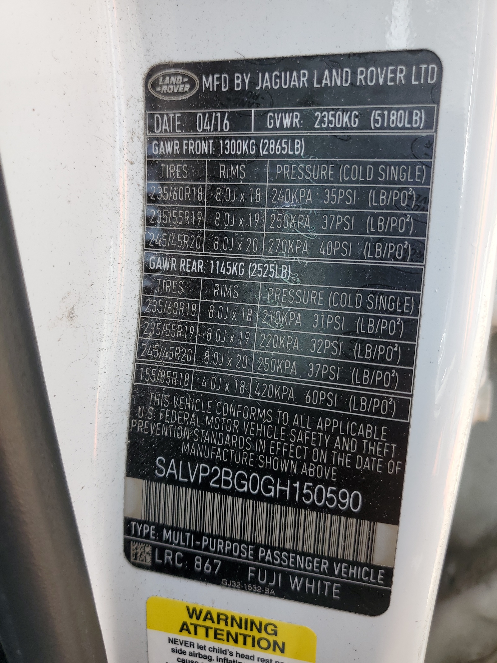 SALVP2BG0GH150590 2016 Land Rover Range Rover Evoque Se