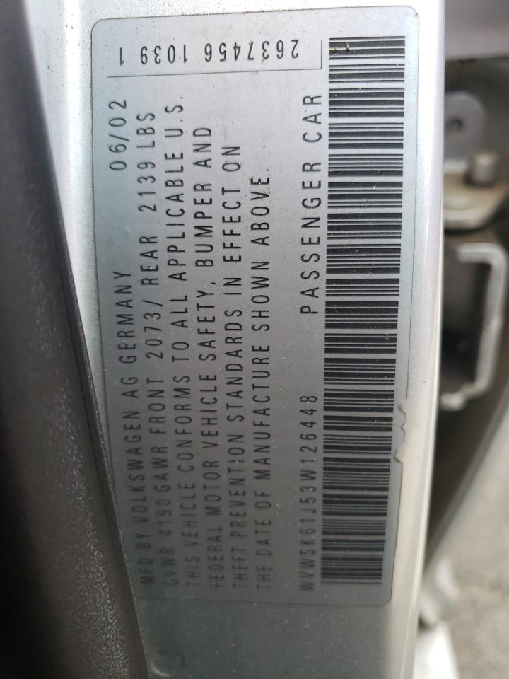 2003 Volkswagen Jetta Gls VIN: WVWSK61J53W126448 Lot: 63938634