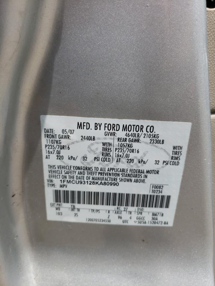 2008 Ford Escape Xlt VIN: 1FMCU93128KA80990 Lot: 64644224