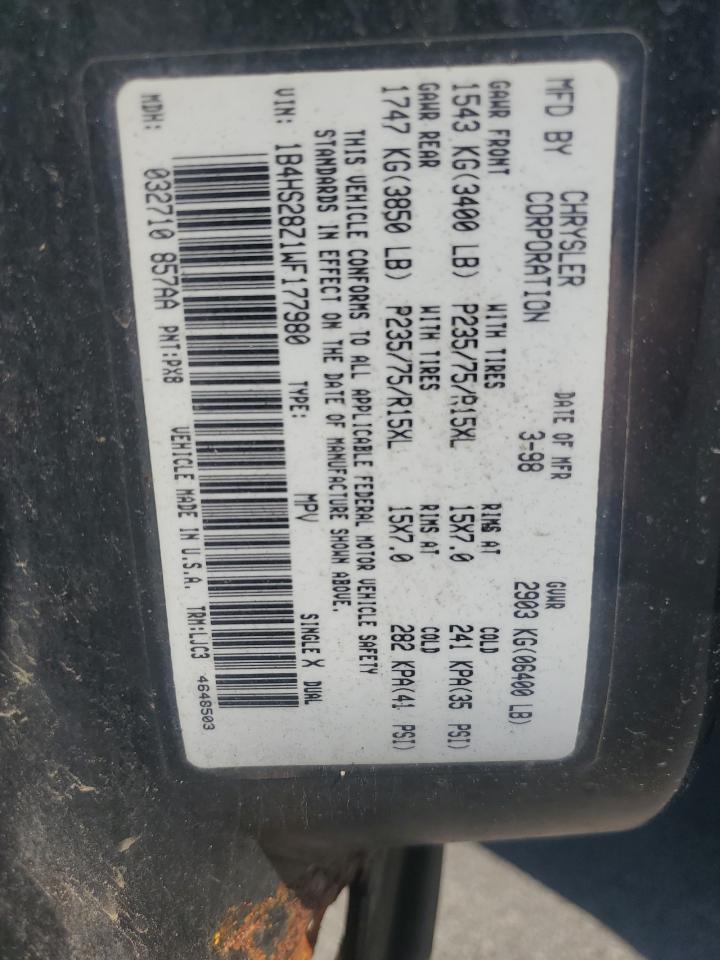 1998 Dodge Durango VIN: 1B4HS28Z1WF177980 Lot: 62901634