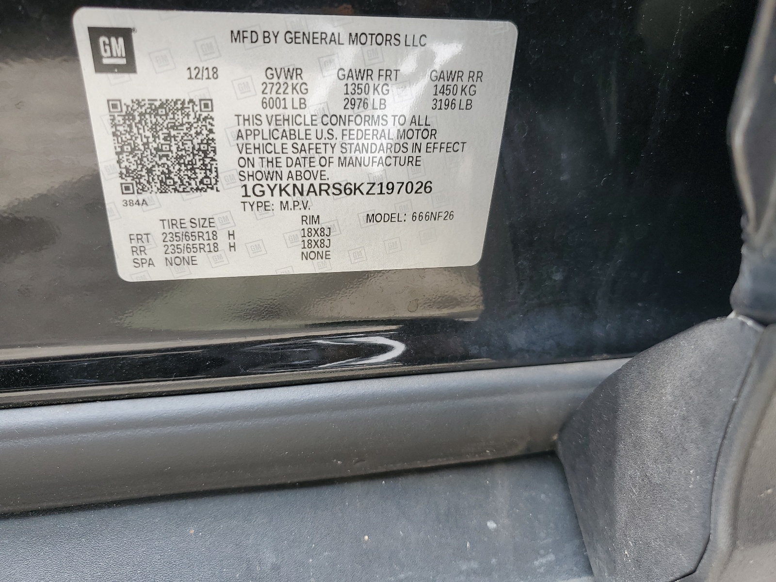 1GYKNARS6KZ197026 2019 Cadillac Xt5