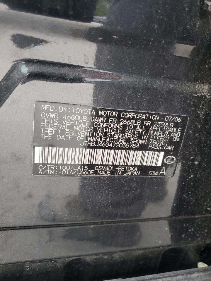 2007 Lexus Es 350 VIN: JTHBJ46G472035784 Lot: 61620854