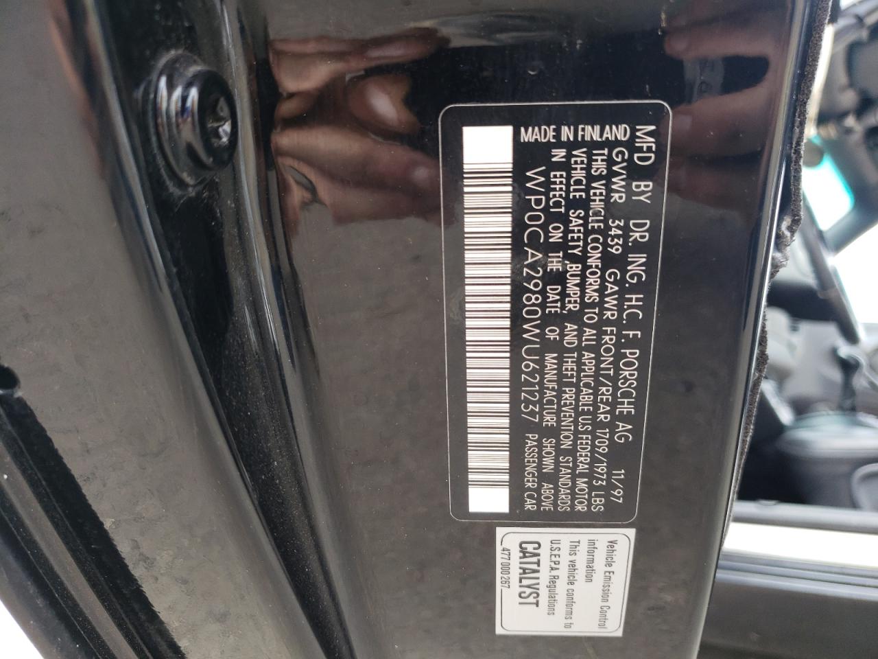 1998 Porsche Boxster VIN: WP0CA2980WU621237 Lot: 63925744