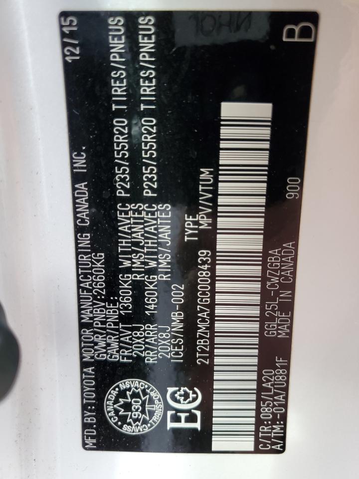 2016 Lexus Rx 350 Base VIN: 2T2BZMCA7GC008439 Lot: 63110804