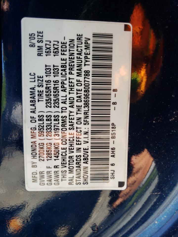 2006 Honda Odyssey Exl VIN: 5FNRL38696B007788 Lot: 61880964