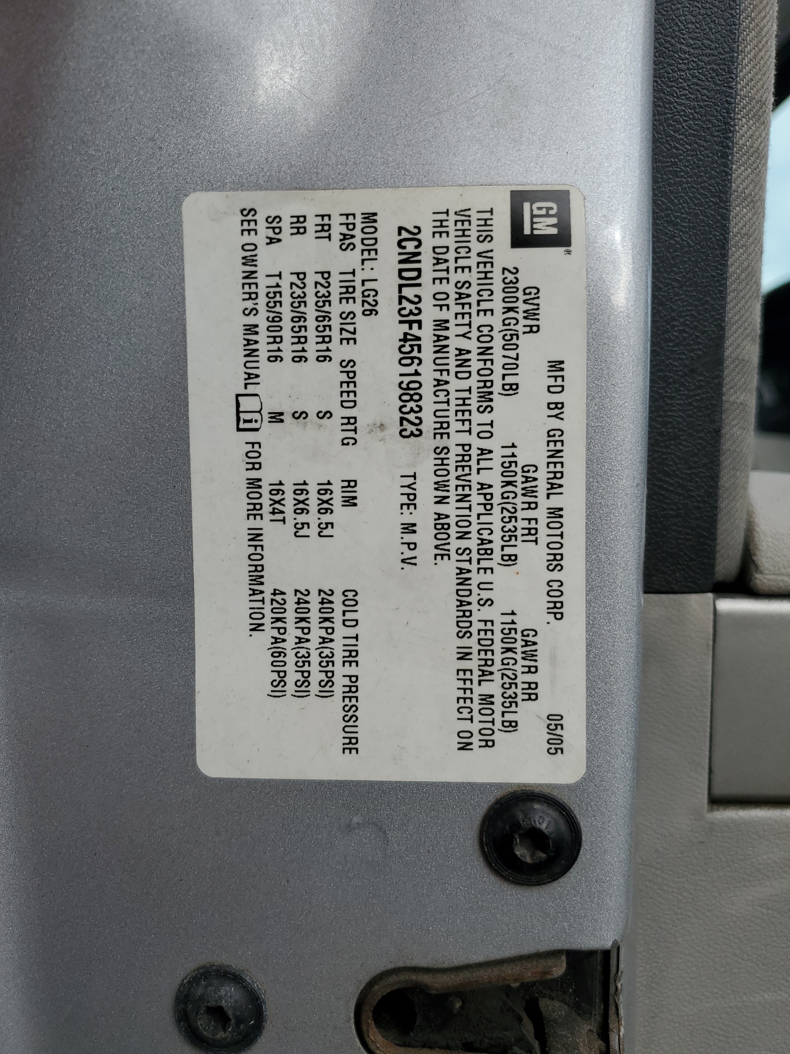 2CNDL23F456198323 2005 Chevrolet Equinox Ls