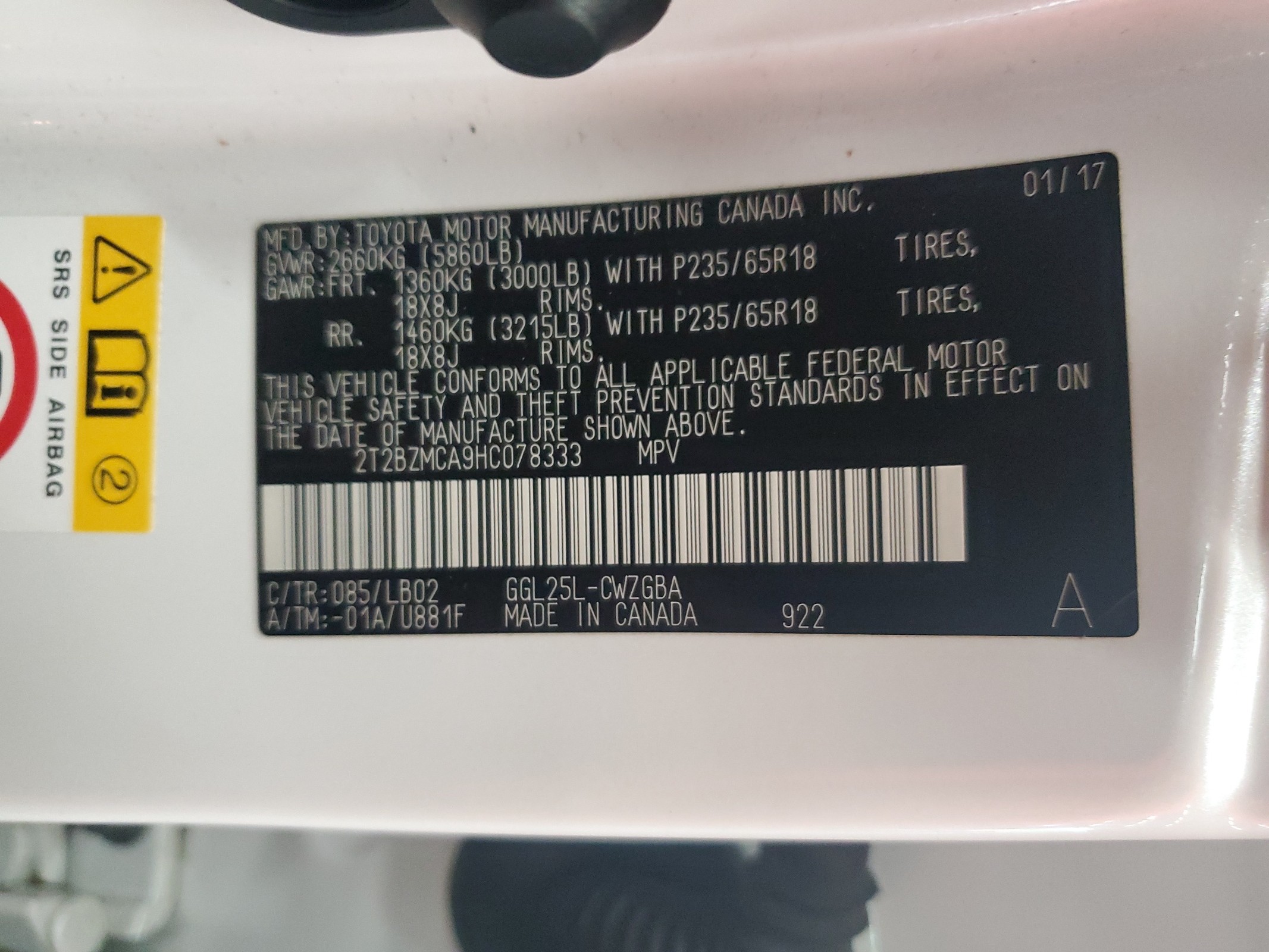 2T2BZMCA9HC078333 2017 Lexus Rx 350 Base