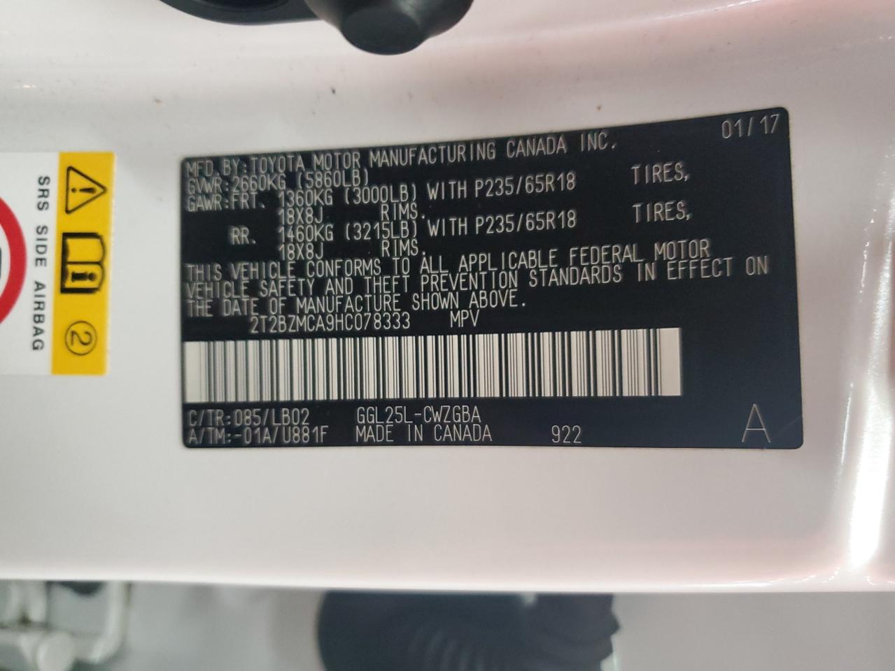 2017 Lexus Rx 350 Base VIN: 2T2BZMCA9HC078333 Lot: 63750264