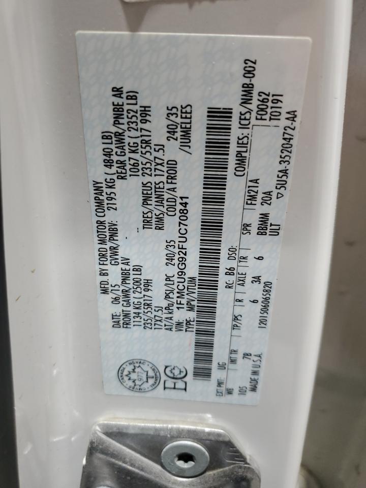 2015 Ford Escape Se VIN: 1FMCU9G92FUC70841 Lot: 65090544