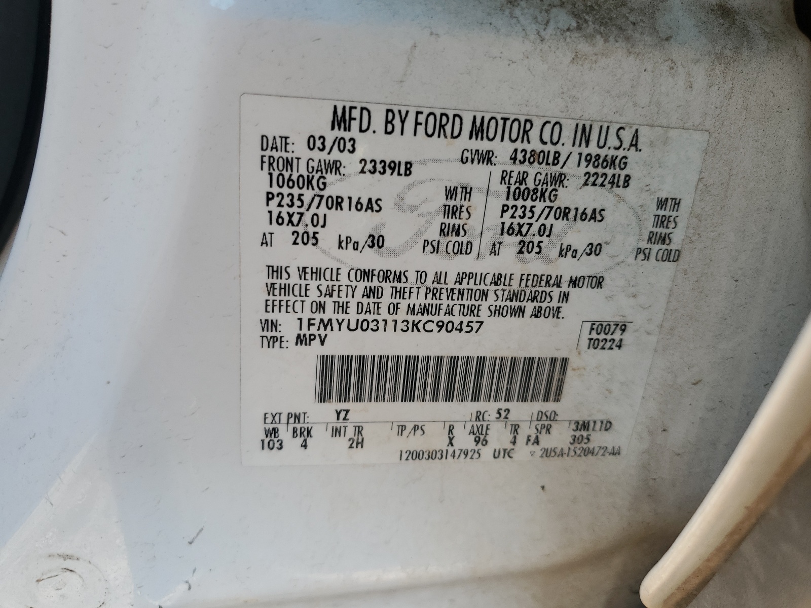 1FMYU03113KC90457 2003 Ford Escape Xlt