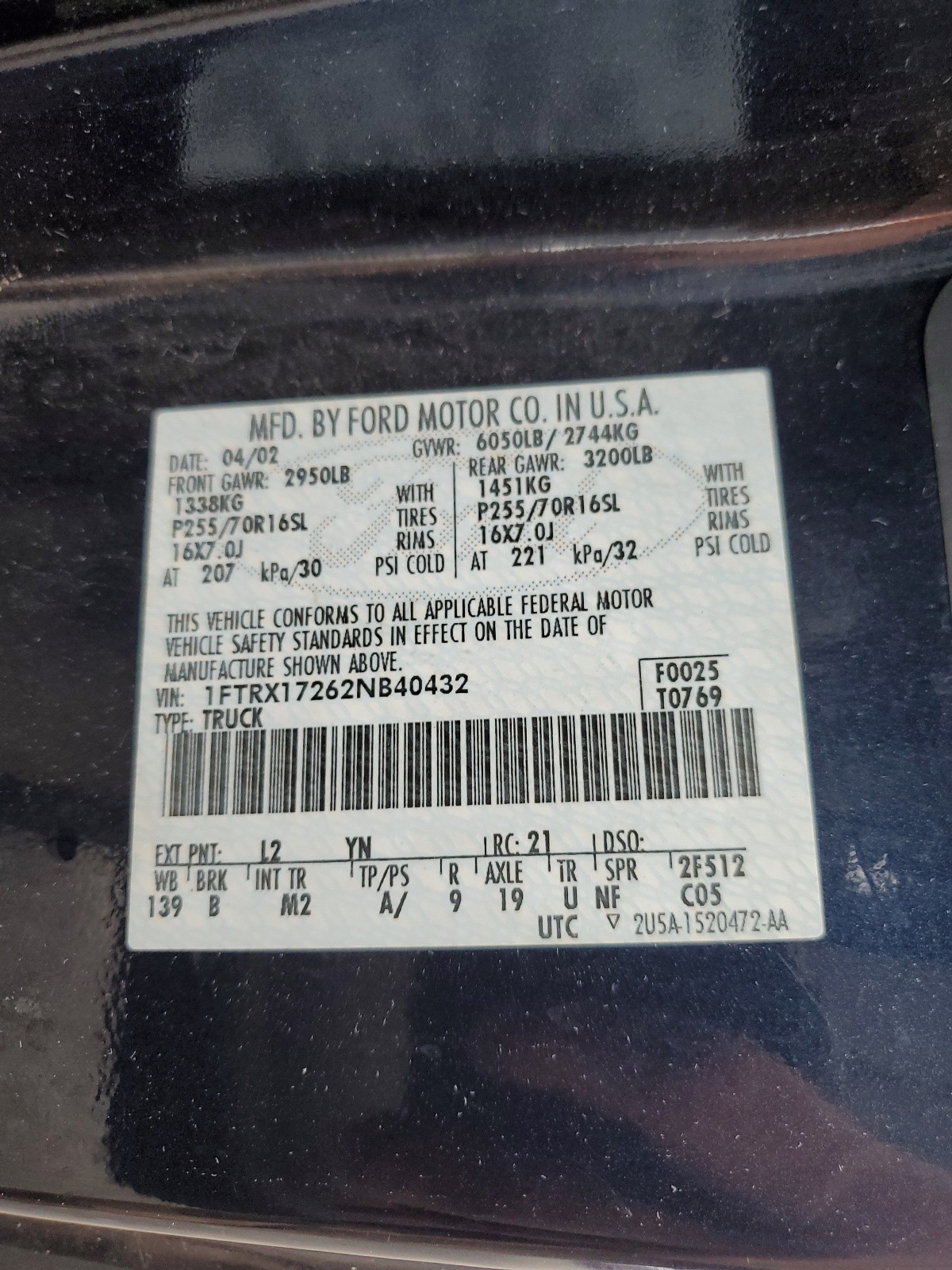 1FTRX17262NB40432 2002 Ford F150