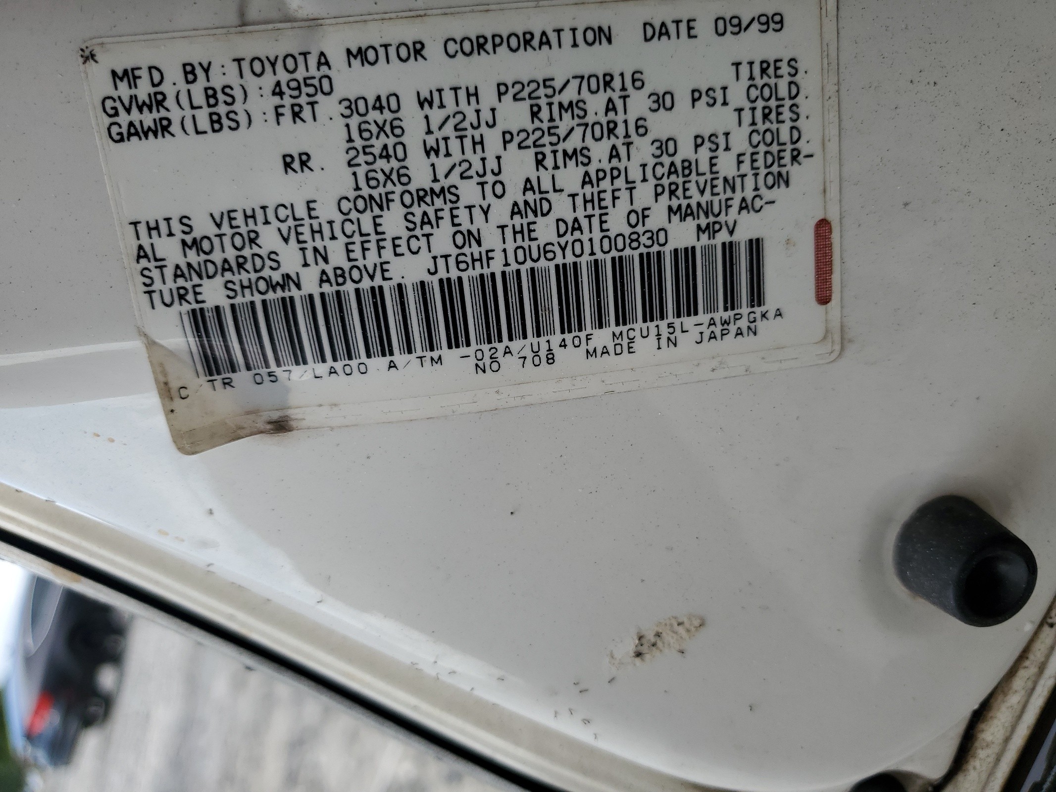 JT6HF10U6Y0100830 2000 Lexus Rx 300