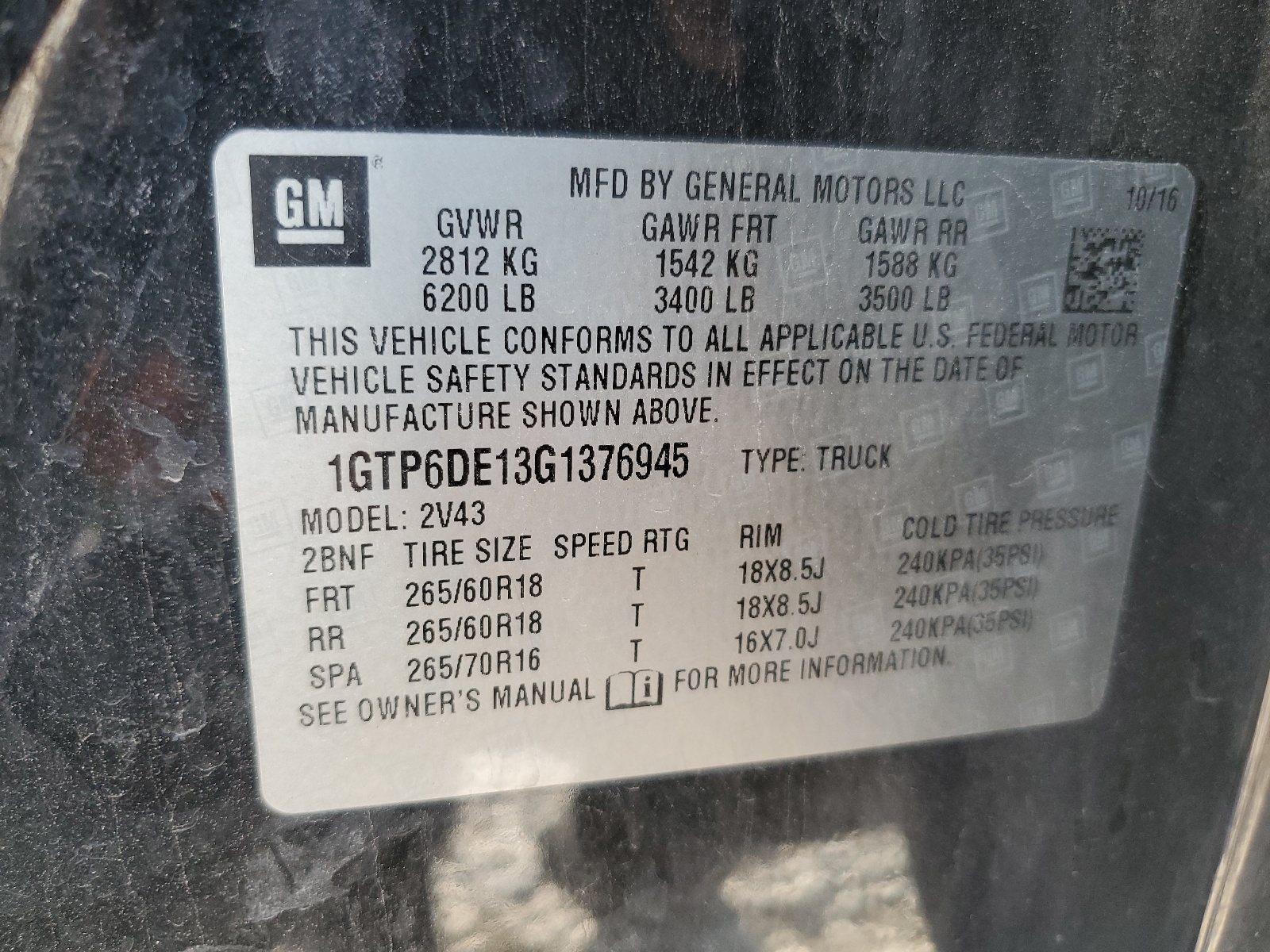 1GTP6DE13G1376945 2016 GMC Canyon Slt