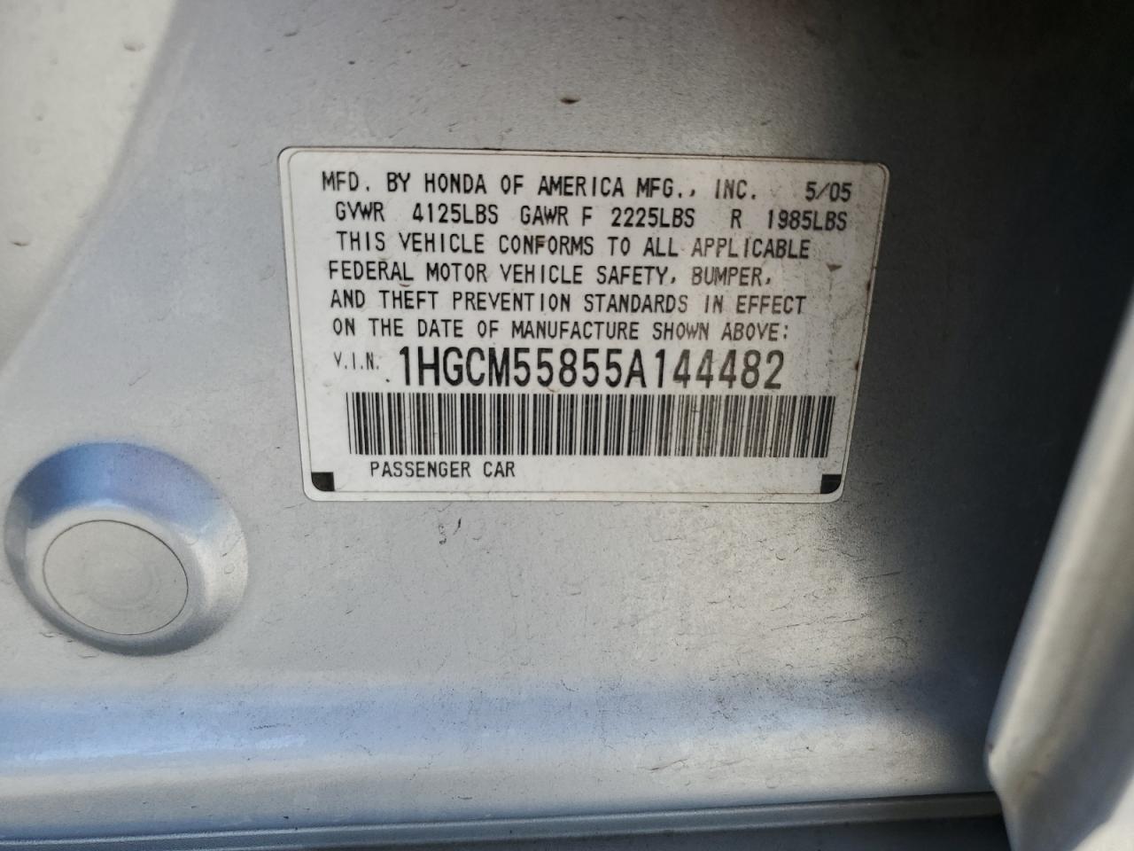 2005 Honda Accord Ex VIN: 1HGCM55855A144482 Lot: 61753644