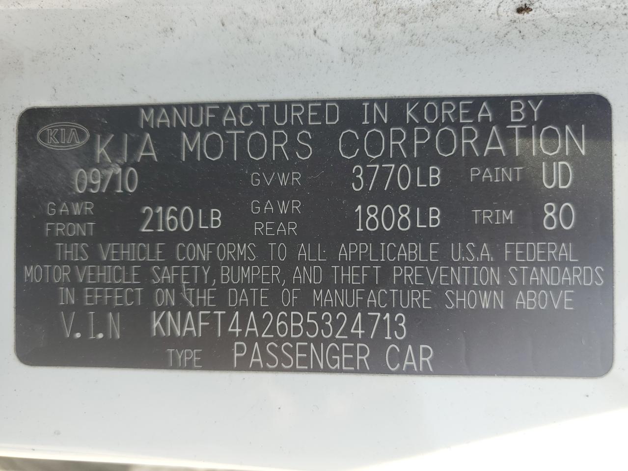 2011 Kia Forte Lx VIN: KNAFT4A26B5324713 Lot: 64702514