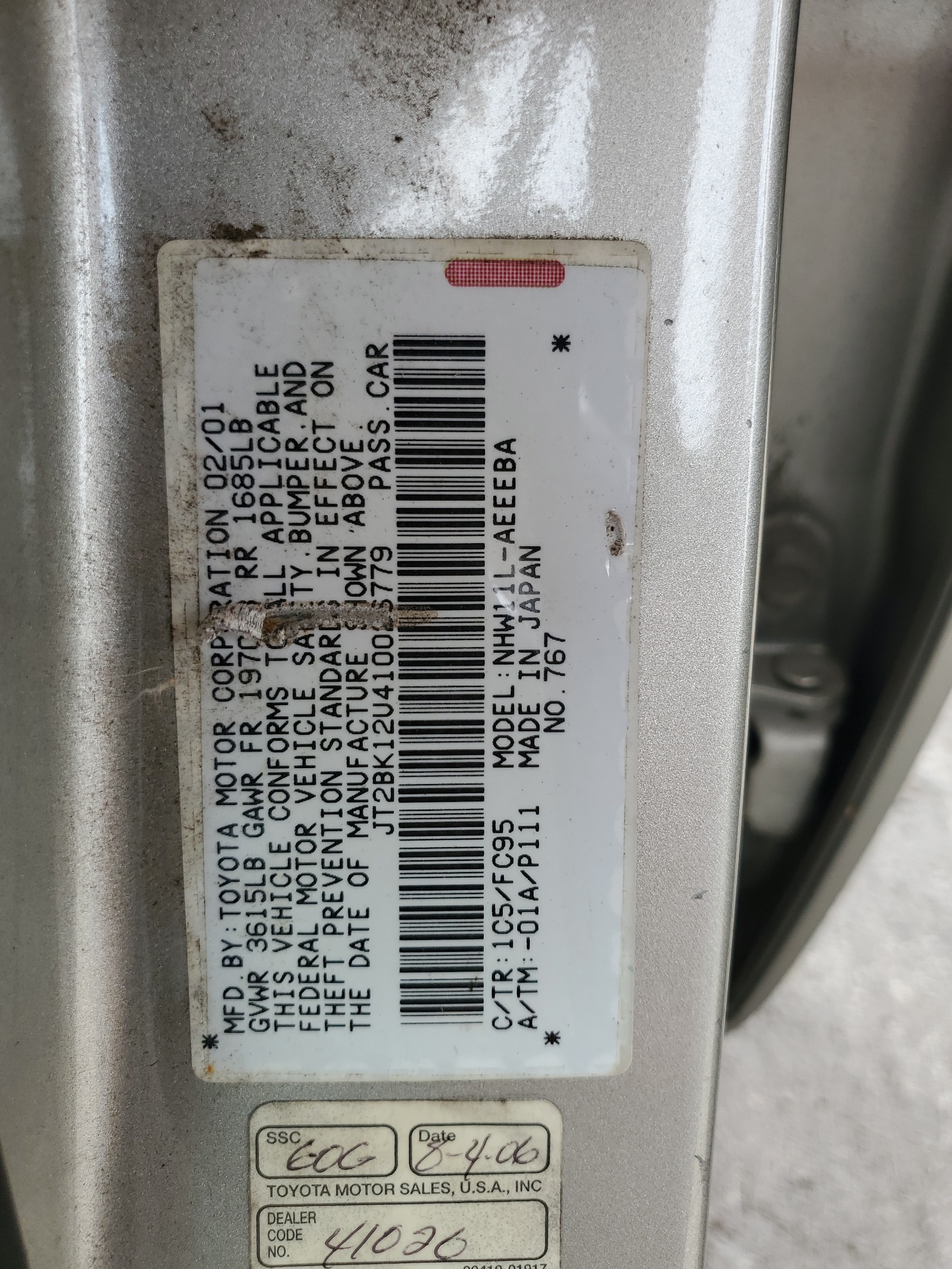 JT2BK12U410026779 2001 Toyota Prius