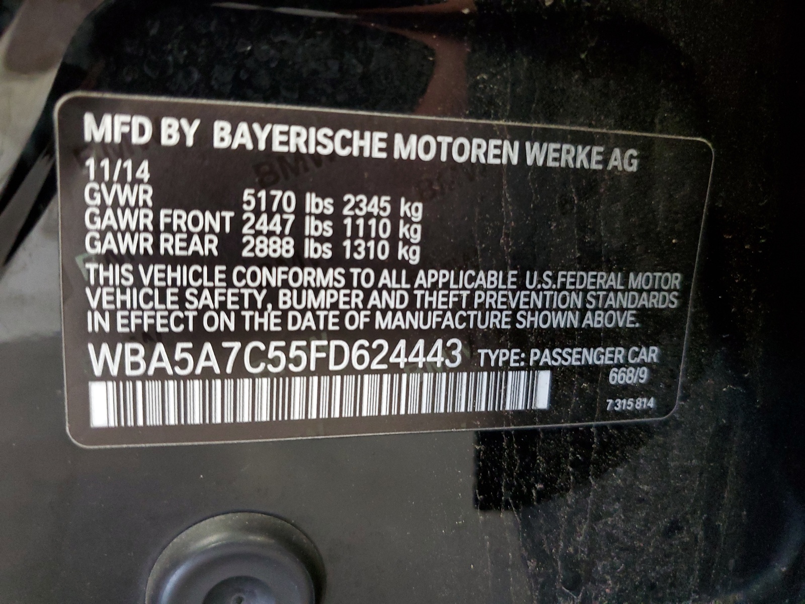 WBA5A7C55FD624443 2015 BMW 528 Xi