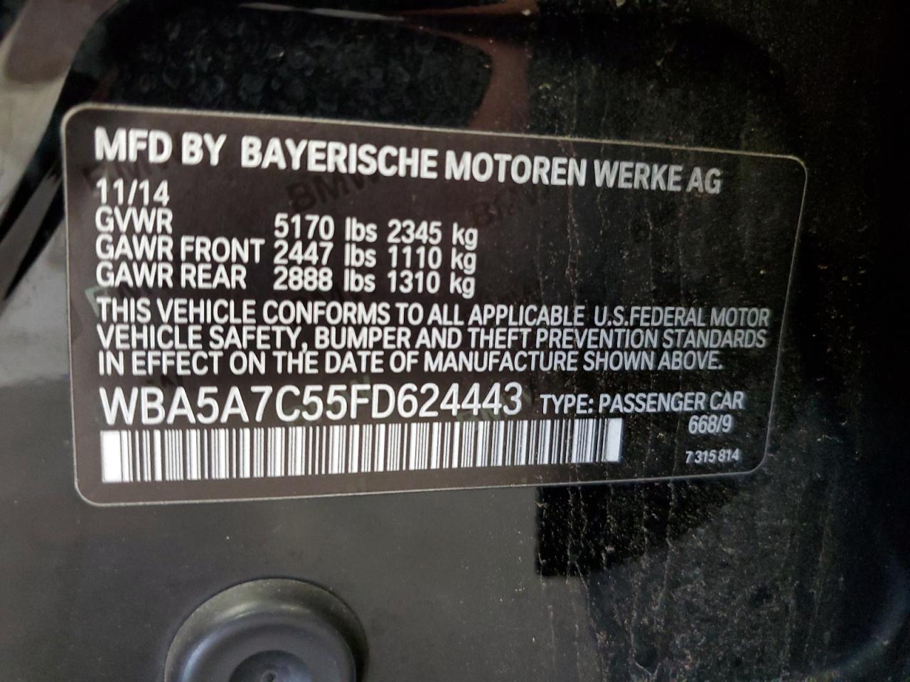 2015 BMW 528 Xi VIN: WBA5A7C55FD624443 Lot: 61376674