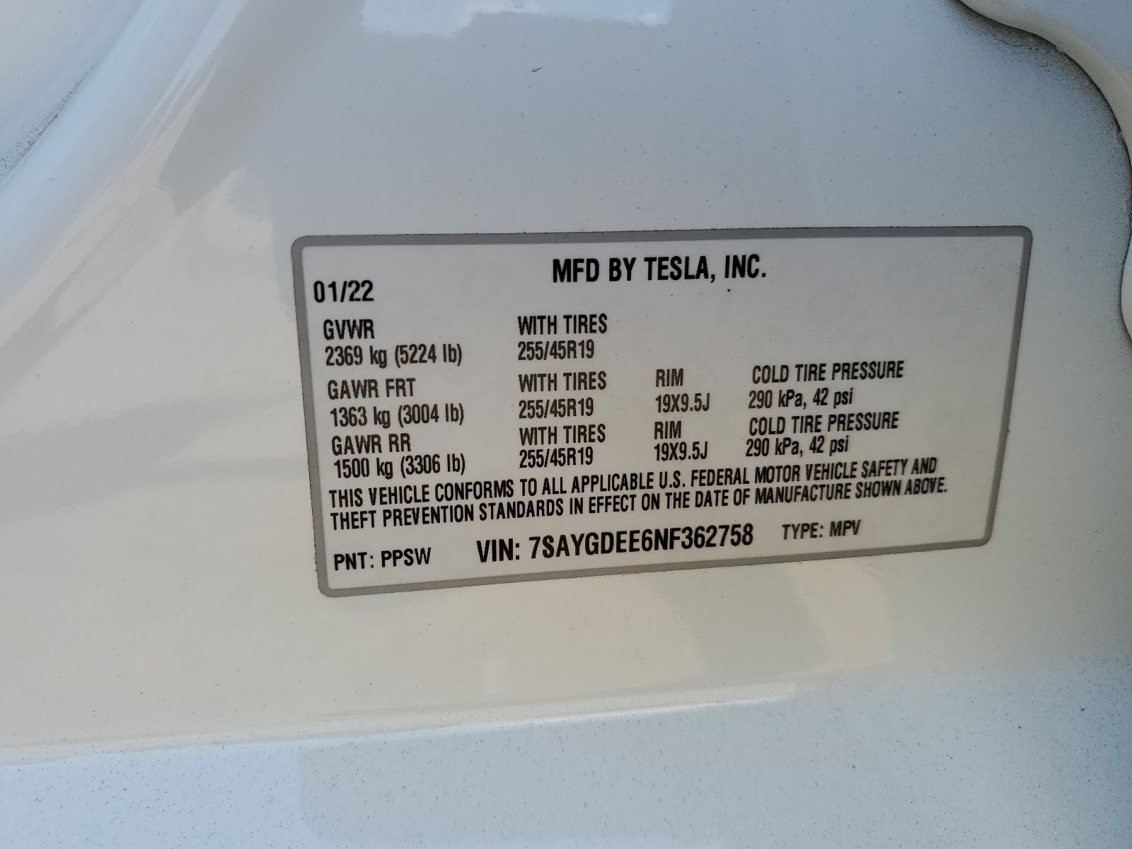 7SAYGDEE6NF362758 2022 Tesla Model Y