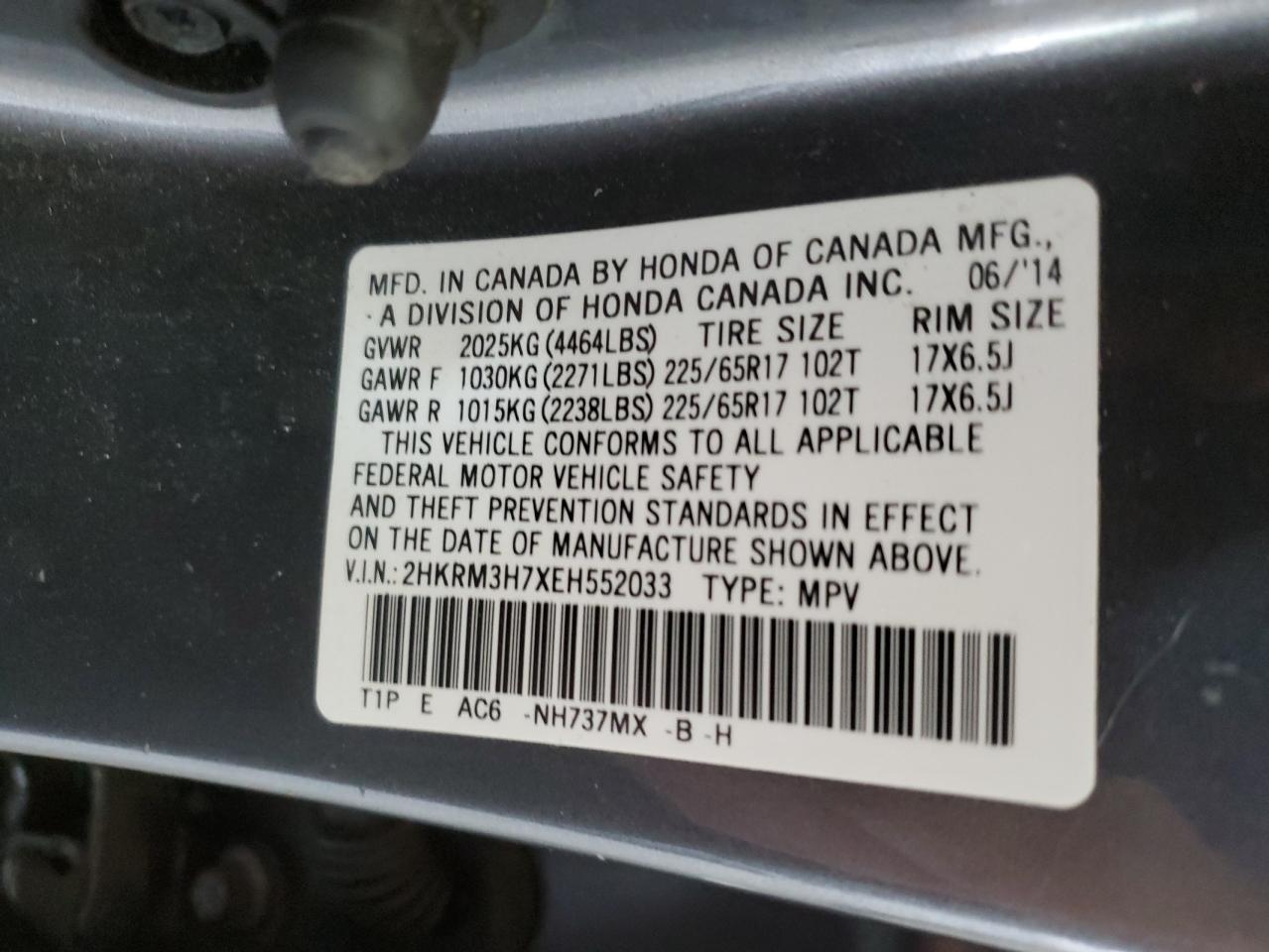 2HKRM3H7XEH552033 2014 Honda Cr-V Exl