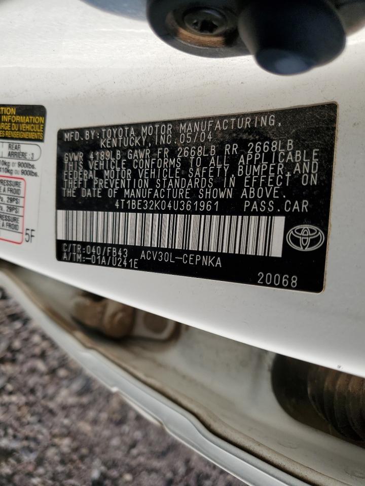 2004 Toyota Camry Le VIN: 4T1BE32K04U361961 Lot: 63632694