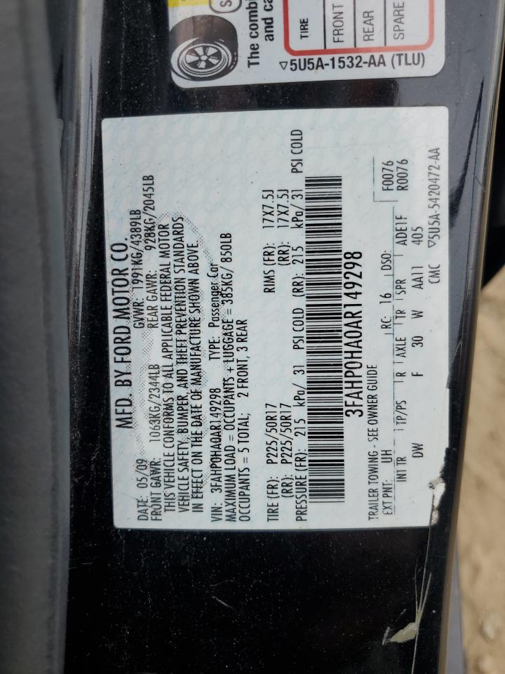 2010 Ford Fusion Se VIN: 3FAHP0HA0AR149298 Lot: 62543644