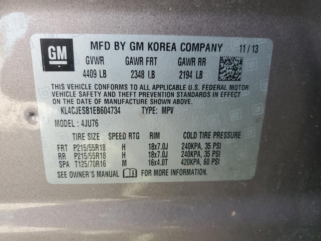 2014 Buick Encore VIN: KL4CJESB1EB604734 Lot: 64008404