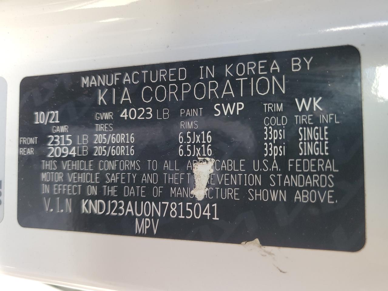 2022 Kia Soul Lx VIN: KNDJ23AU0N7815041 Lot: 64577114