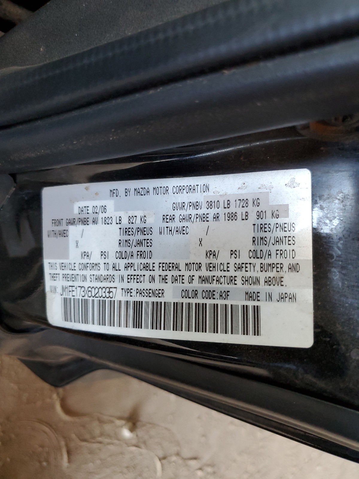 JM1FE173X60203357 2006 Mazda Rx8