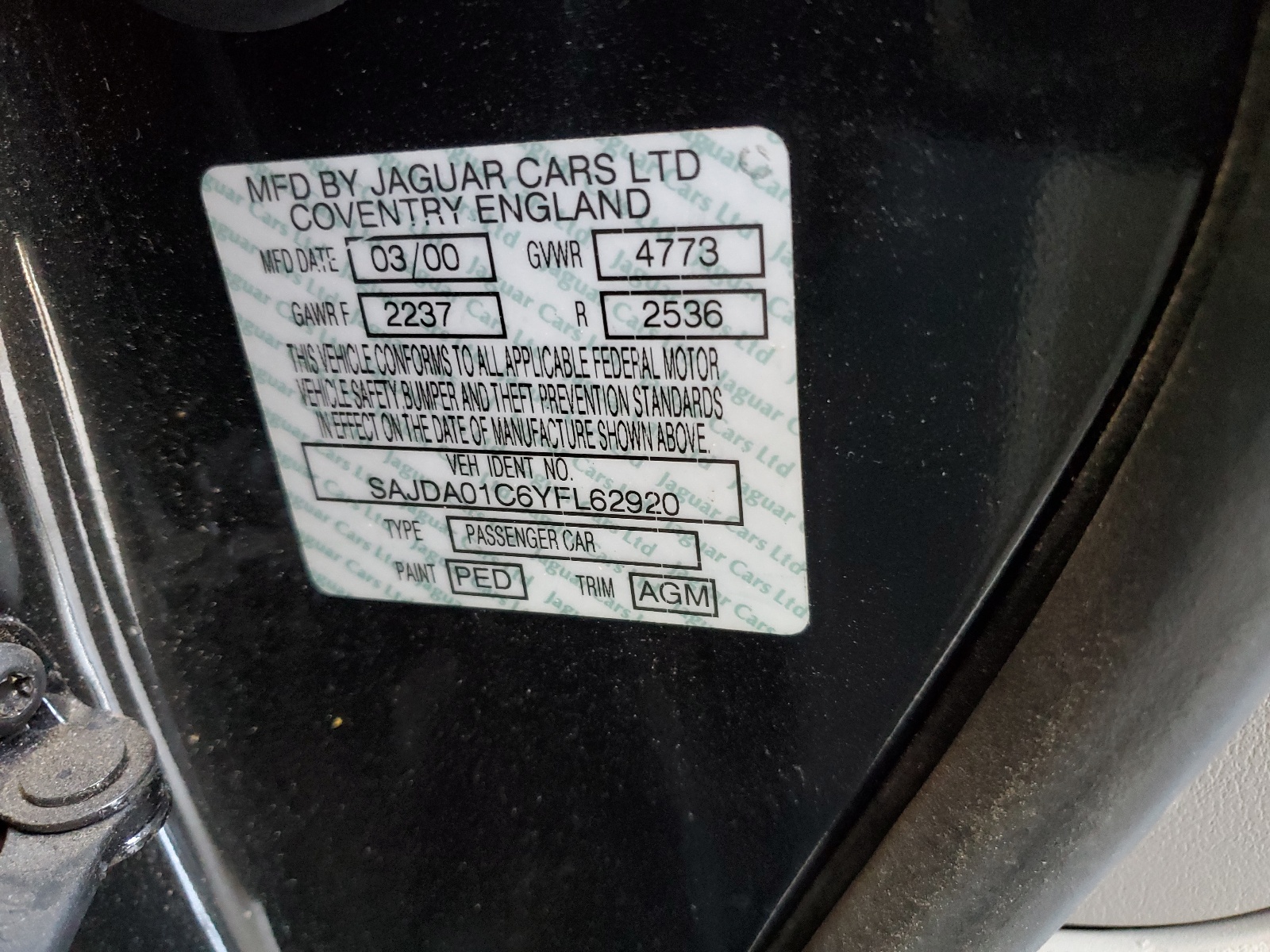 SAJDA01C6YFL62920 2000 Jaguar S-Type